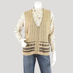 Vintage Brown Wool Blend Zip Up Sweater Vest Women's Large